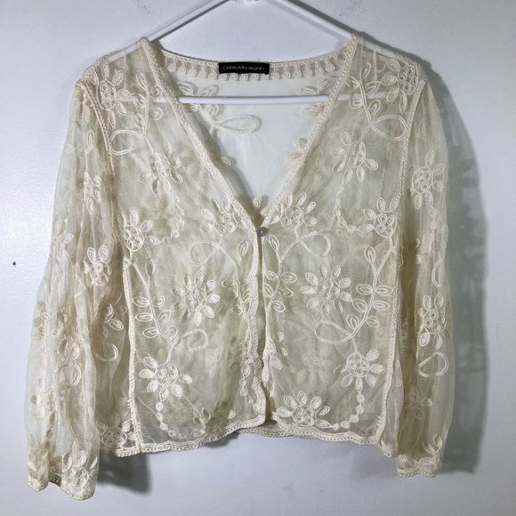 Chris McLaughlin Tops - Womens Chris McLaughlin Lace Embroidered Floral Cardigan Cream M/L